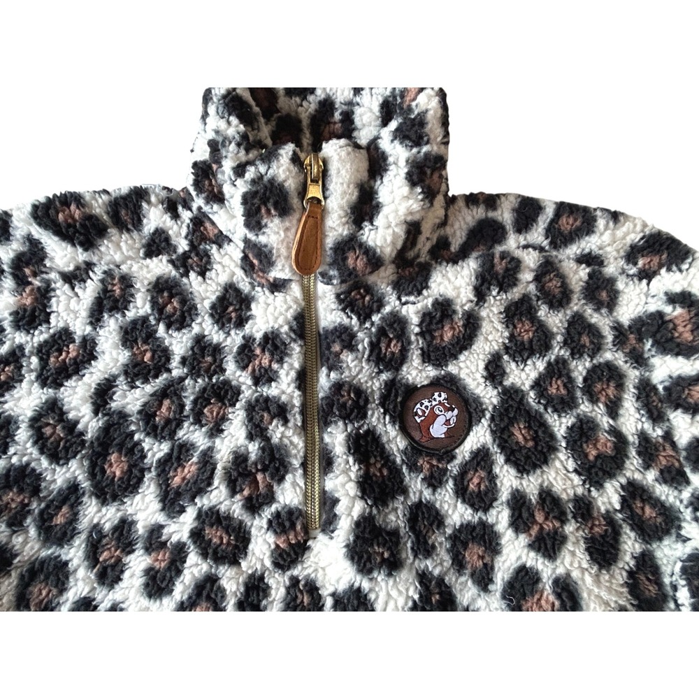 Buc-ees Cheetah Print Fleece Pullover Kids YXS Fuzzy Sherpa Quarter‎ Zip